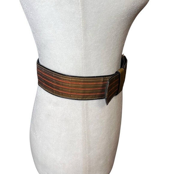 VTG 1970s Leather Striped Canvas Statement Belt Sz 33 Retro Mod Unisex Boho Med - Picture 4 of 10